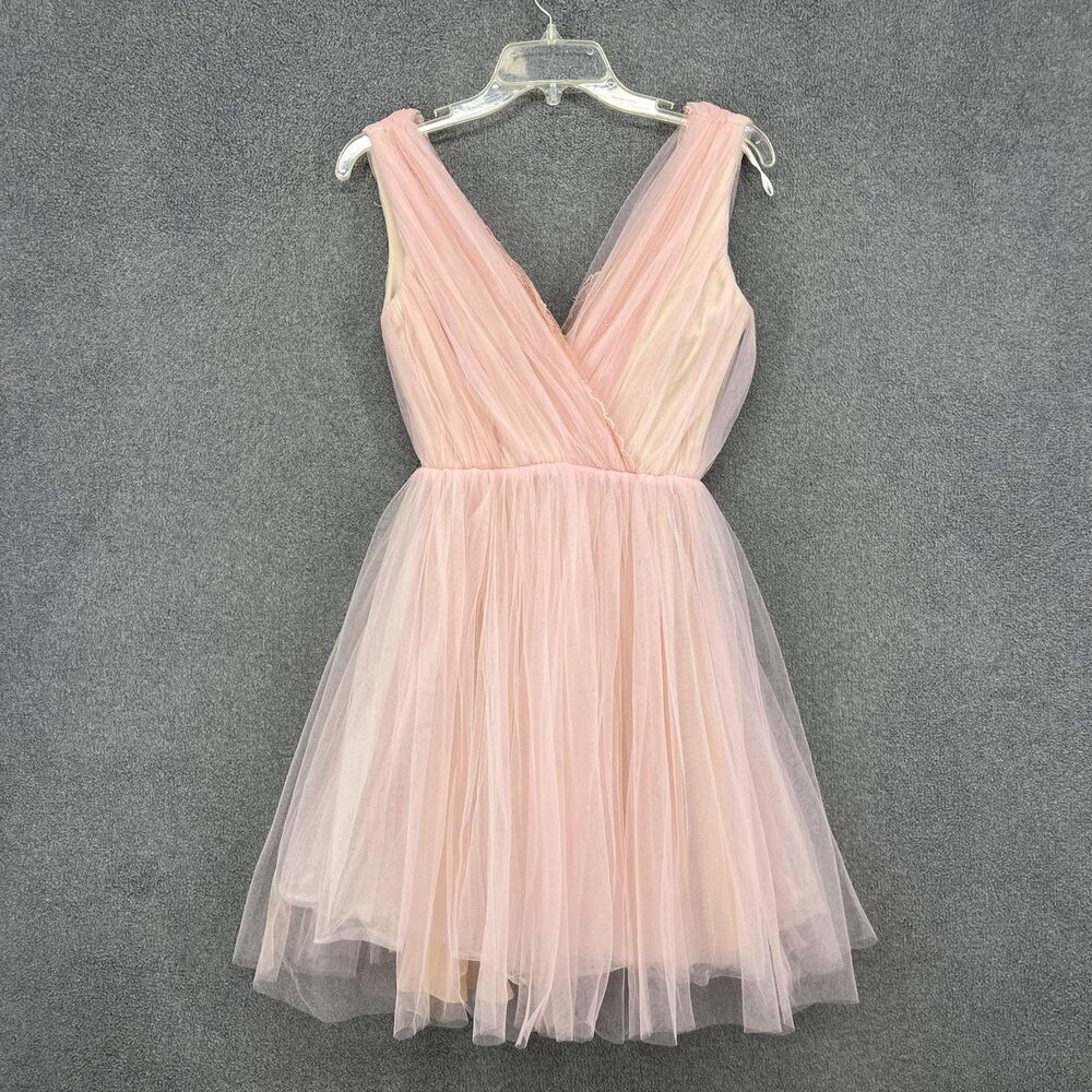 Zara Woman Dress Womens XS Pink Tulle Sleeveless V Neck Layered Formal‎ Party
